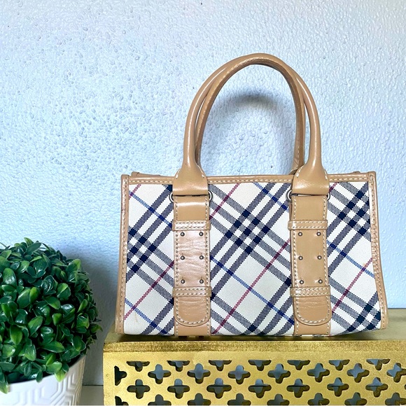 Auth BURBERRY Blue Label Check Canvas with Ivory leather. - Picture 1 of 7